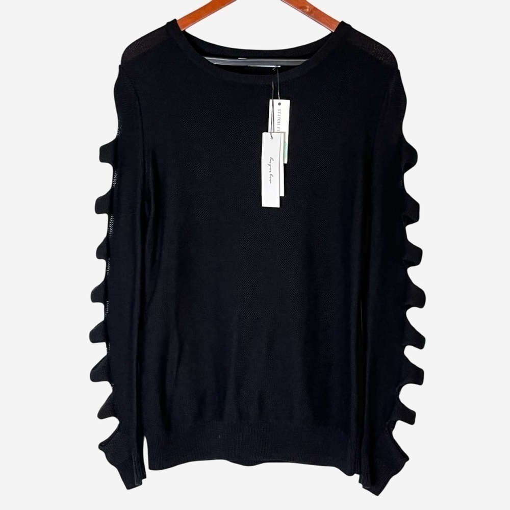 NWT Harper Lane Stitch Fix Black Cutout Sleeve Knit Pullover Sweater Size L